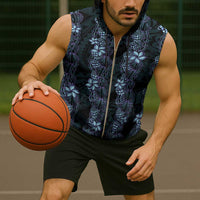 Purple Paradise Hawaii Shell Lei Sleeveless Zip Hoodie Hawaiian Sunrise Shell Hebrew Cone Plumeria - Polynesian Pride