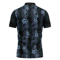 Purple Paradise Hawaii Shell Lei Zipper Polo Shirt Hawaiian Sunrise Shell Hebrew Cone Plumeria - Polynesian Pride