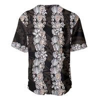 Black and Beige Hawaii Shell Lei Baseball Jersey Hawaiian Sunrise Shell Hebrew Cone Plumeria - Polynesian Pride