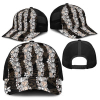 Black and Beige Hawaii Shell Lei Baseball Net Cap Hawaiian Sunrise Shell Hebrew Cone Plumeria - Polynesian Pride
