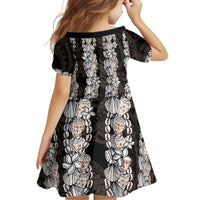 Black and Beige Hawaii Shell Lei Family Matching Long Sleeve Bodycon Dress and Hawaiian Shirt Hawaiian Sunrise Shell Hebrew Cone Plumeria - Polynesian Pride