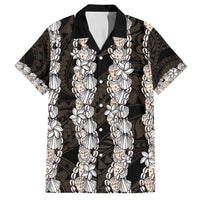 Black and Beige Hawaii Shell Lei Family Matching Long Sleeve Bodycon Dress and Hawaiian Shirt Hawaiian Sunrise Shell Hebrew Cone Plumeria - Polynesian Pride