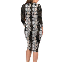 Black and Beige Hawaii Shell Lei Family Matching Long Sleeve Bodycon Dress and Hawaiian Shirt Hawaiian Sunrise Shell Hebrew Cone Plumeria - Polynesian Pride