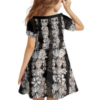Black and Beige Hawaii Shell Lei Family Matching Off The Shoulder Long Sleeve Dress and Hawaiian Shirt Hawaiian Sunrise Shell Hebrew Cone Plumeria - Polynesian Pride