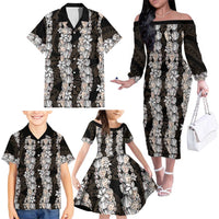 Black and Beige Hawaii Shell Lei Family Matching Off The Shoulder Long Sleeve Dress and Hawaiian Shirt Hawaiian Sunrise Shell Hebrew Cone Plumeria - Polynesian Pride