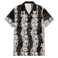 Black and Beige Hawaii Shell Lei Family Matching Off The Shoulder Long Sleeve Dress and Hawaiian Shirt Hawaiian Sunrise Shell Hebrew Cone Plumeria - Polynesian Pride