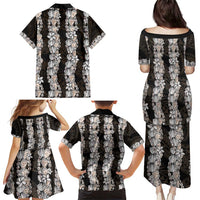 Black and Beige Hawaii Shell Lei Family Matching Puletasi and Hawaiian Shirt Hawaiian Sunrise Shell Hebrew Cone Plumeria - Polynesian Pride