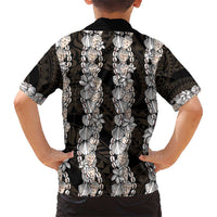 Black and Beige Hawaii Shell Lei Family Matching Short Sleeve Bodycon Dress and Hawaiian Shirt Hawaiian Sunrise Shell Hebrew Cone Plumeria - Polynesian Pride