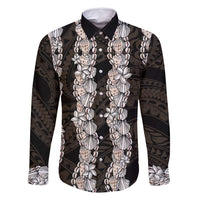 Black and Beige Hawaii Shell Lei Family Matching Summer Maxi Dress and Hawaiian Shirt Hawaiian Sunrise Shell Hebrew Cone Plumeria - Polynesian Pride