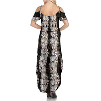 Black and Beige Hawaii Shell Lei Family Matching Summer Maxi Dress and Hawaiian Shirt Hawaiian Sunrise Shell Hebrew Cone Plumeria - Polynesian Pride