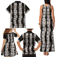 Black and Beige Hawaii Shell Lei Family Matching Tank Maxi Dress and Hawaiian Shirt Hawaiian Sunrise Shell Hebrew Cone Plumeria - Polynesian Pride