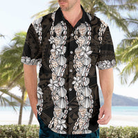 Black and Beige Hawaii Shell Lei Hawaiian Shirt Hawaiian Sunrise Shell Hebrew Cone Plumeria - Polynesian Pride
