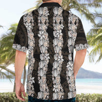 Black and Beige Hawaii Shell Lei Hawaiian Shirt Hawaiian Sunrise Shell Hebrew Cone Plumeria - Polynesian Pride