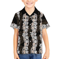 Black and Beige Hawaii Shell Lei Hawaiian Shirt Hawaiian Sunrise Shell Hebrew Cone Plumeria - Polynesian Pride