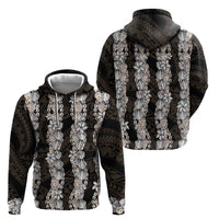 Black and Beige Hawaii Shell Lei Hoodie Hawaiian Sunrise Shell Hebrew Cone Plumeria - Polynesian Pride