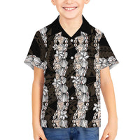 Black and Beige Hawaii Shell Lei Kid Hawaiian Shirt Hawaiian Sunrise Shell Hebrew Cone Plumeria - Polynesian Pride
