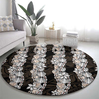 Black and Beige Hawaii Shell Lei Round Carpet Hawaiian Sunrise Shell Hebrew Cone Plumeria - Polynesian Pride