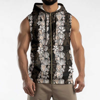 Black and Beige Hawaii Shell Lei Sleeveless Zip Hoodie Hawaiian Sunrise Shell Hebrew Cone Plumeria - Polynesian Pride