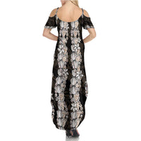 Black and Beige Hawaii Shell Lei Summer Maxi Dress Hawaiian Sunrise Shell Hebrew Cone Plumeria - Polynesian Pride