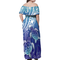 Polynesia Sea Turtle Family Matching Off Shoulder Maxi Dress and Hawaiian Shirt Happy Valentine Day Polynesian - Dark Cyan LT14 - Polynesian Pride