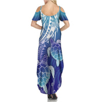 Polynesia Sea Turtle Summer Maxi Dress Happy Valentine Day Polynesian - Dark Cyan LT14 - Polynesian Pride
