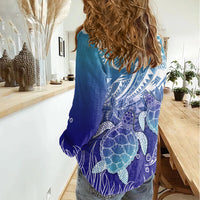 Polynesia Sea Turtle Women Casual Shirt - Happy Valentine Day Polynesian Dark Cyan LT14 - Polynesian Pride
