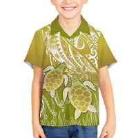 Polynesia Sea Turtle Family Matching Long Sleeve Bodycon Dress and Hawaiian Shirt Happy Valentine Day Polynesian - Gold LT14 Son's Shirt Gold - Polynesian Pride