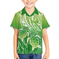 Polynesia Sea Turtle Family Matching Off Shoulder Short Dress and Hawaiian Shirt Happy Valentine Day Polynesian - Green LT14 Son's Shirt Green - Polynesian Pride