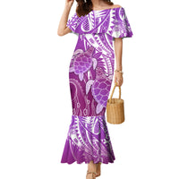 Polynesia Valentine Day Family Matching Mermaid Dress and Hawaiian Shirt Polynesian Sea Turtle Purple Version LT14 Mom's Dress Purple - Polynesian Pride