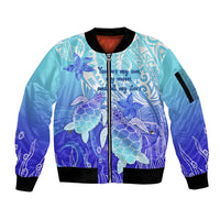 Polynesia Valentine Day Sleeve Zip Bomber Jacket Polynesian Sea Turtle Turquoise Version LT14 Unisex Turquoise - Polynesian Pride
