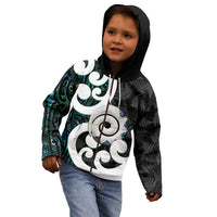 Aotearoa Koru Kid Hoodie Cyan Maori Paua Shell Mix Silver Fern LT14 - Polynesian Pride