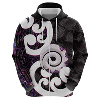 Aotearoa Koru Hoodie Purple Maori Paua Shell Mix Silver Fern