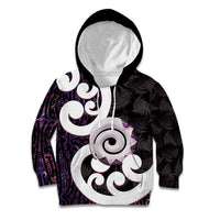 Aotearoa Koru Kid Hoodie Purple Maori Paua Shell Mix Silver Fern LT14 Hoodie Black - Polynesian Pride