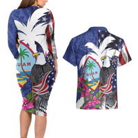 United States Guam Couples Matching Long Sleeve Bodycon Dress and Hawaiian Shirt USA Eagle Guahan Seal Bougainvillea - Polynesian Pride