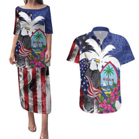 United States Guam Couples Matching Puletasi and Hawaiian Shirt USA Eagle Guahan Seal Bougainvillea - Polynesian Pride