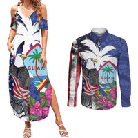 United States Guam Couples Matching Summer Maxi Dress and Long Sleeve Button Shirt USA Eagle Guahan Seal Bougainvillea - Polynesian Pride