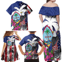 United States Guam Family Matching Off Shoulder Maxi Dress and Hawaiian Shirt USA Eagle Guahan Seal Bougainvillea - Polynesian Pride