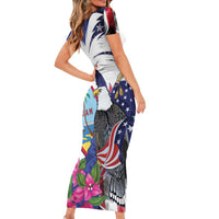 United States Guam Family Matching Short Sleeve Bodycon Dress and Hawaiian Shirt USA Eagle Guahan Seal Bougainvillea - Polynesian Pride