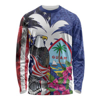 United States Guam Long Sleeve Shirt USA Eagle Guahan Seal Bougainvillea LT14 Unisex Blue - Polynesian Pride