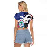 United States Guam Raglan Cropped T Shirt USA Eagle Guahan Seal Bougainvillea LT14 - Polynesian Pride