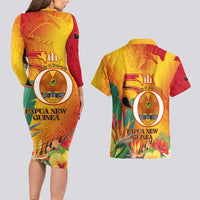 Papua New Guinea Independence Day Couples Matching Long Sleeve Bodycon Dress and Hawaiian Shirt 50th Anniversary Unity in Diversity