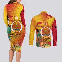 Papua New Guinea Independence Day Couples Matching Long Sleeve Bodycon Dress and Long Sleeve Button Shirt 50th Anniversary Unity in Diversity