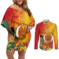 Papua New Guinea Independence Day Couples Matching Off Shoulder Short Dress and Long Sleeve Button Shirt 50th Anniversary Unity in Diversity