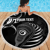 Personalised New Zealand Silver Fern Lacrosse Beach Blanket Aotearoa Maori Pattern