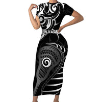 Personalised New Zealand Silver Fern Lacrosse Family Matching Short Sleeve Bodycon Dress and Hawaiian Shirt Aotearoa Maori Pattern