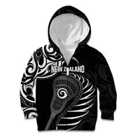 Personalised New Zealand Silver Fern Lacrosse Kid Hoodie Aotearoa Maori Pattern