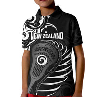 Personalised New Zealand Silver Fern Lacrosse Kid Polo Shirt Aotearoa Maori Pattern