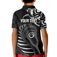 Personalised New Zealand Silver Fern Lacrosse Kid Polo Shirt Aotearoa Maori Pattern