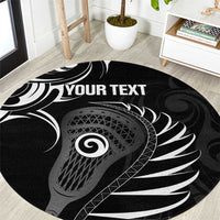 Personalised New Zealand Silver Fern Lacrosse Round Carpet Aotearoa Maori Pattern LT14 Black - Polynesian Pride