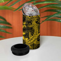 Polynesian 4 in 1 Can Cooler Tumbler Gold Hawaiian Tribal Hammerhead Shark
